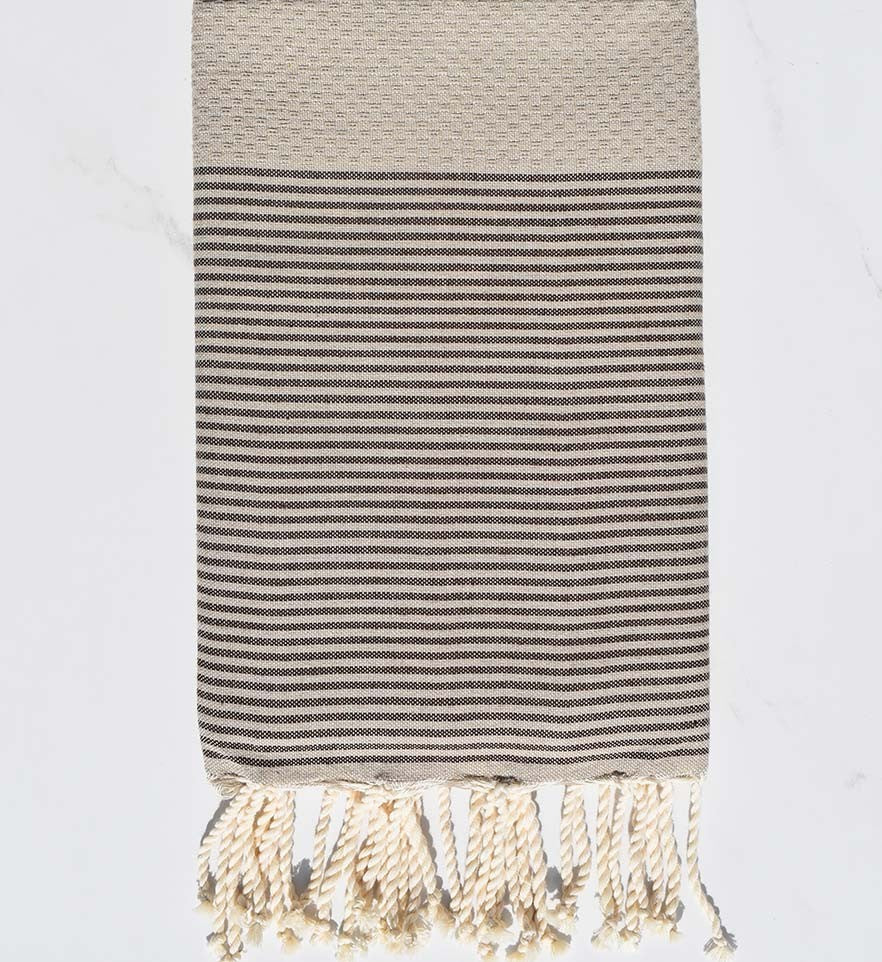 FOUTA NID D'ABEILLE beige rayée marron  - 1