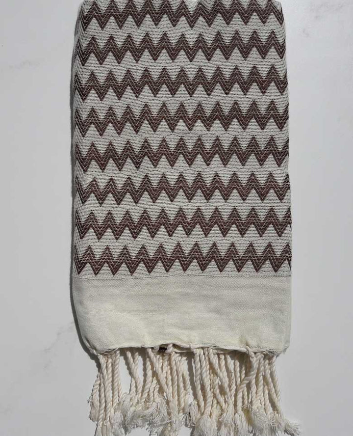 Fouta zigzag blanc crème et marron Fouta Tunisia - 2