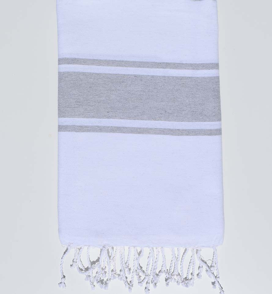 Fouta plate blanche rayée gris Fouta Tunisia - 3