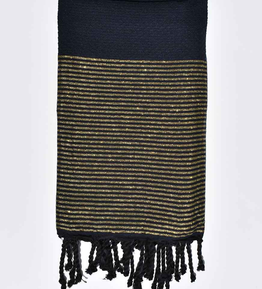 Fouta nid d'abeille bleu de minuit avec lurex doré  - 1