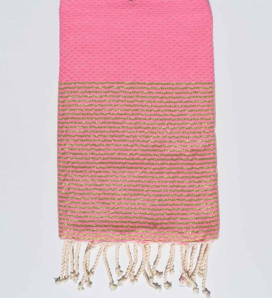 Fouta nid d'abeille rose bonbon avec lurex Fouta Tunisia - 1