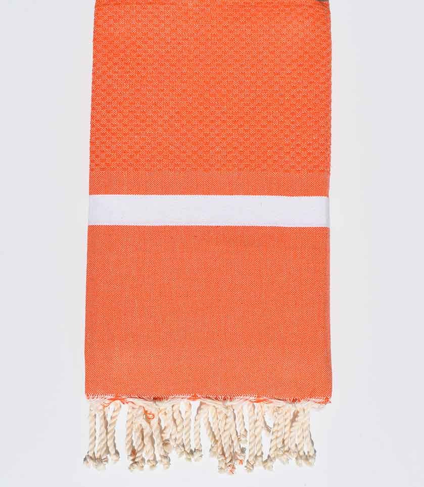 Fouta nid d'abeille orange avec bandes blanche Fouta Tunisia - 1