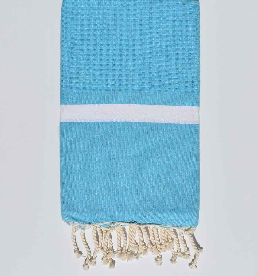 Fouta Nid d’abeille Bleu céleste avec bandes blanche Fouta Tunisia - 2