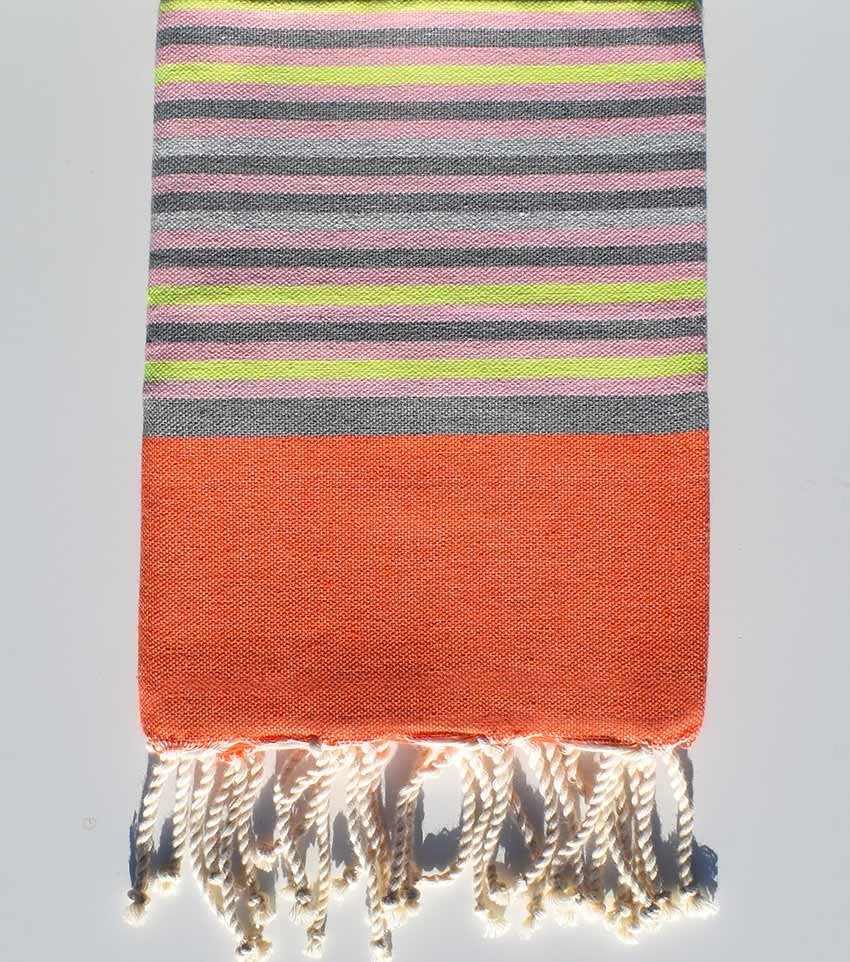Fouta plate enfant orange, gris, rose clair et jaune fluo Fouta Tunisia - 1