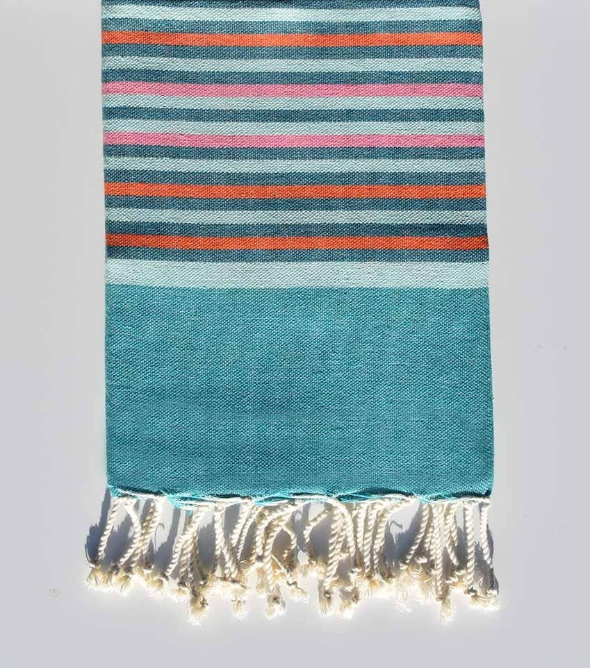 Fouta enfant bleu sarcelle, vert eau, canard, rose clair et orange Fouta Tunisia - 1