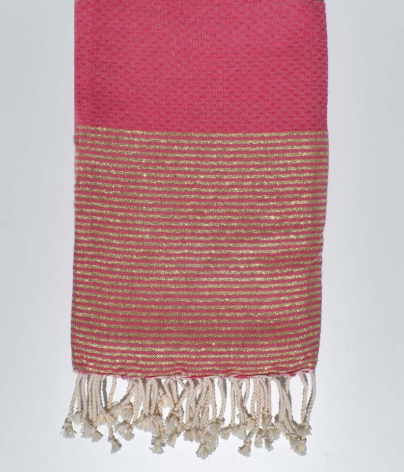 Fouta nid d'abeille rose fushia avec lurex doré Fouta Tunisia - 1