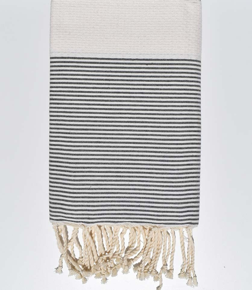 Fouta nid d'abeille écru rayée gris Fouta Tunisia - 1