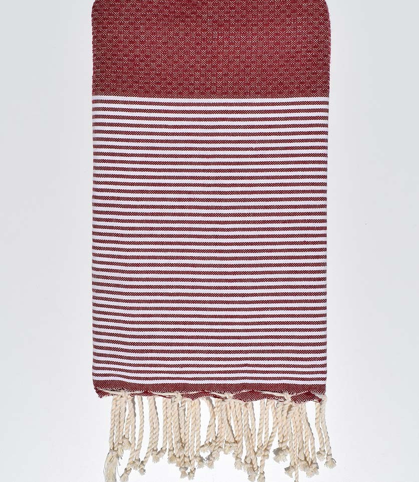 FOUTA NID D'ABEILLE bordeaux rayée blanc  - 1