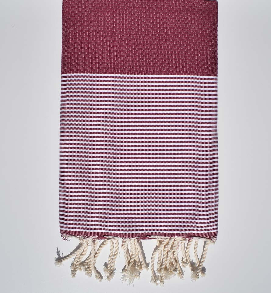 FOUTA NID D'ABEILLE rose cerise avec rayures  - 1