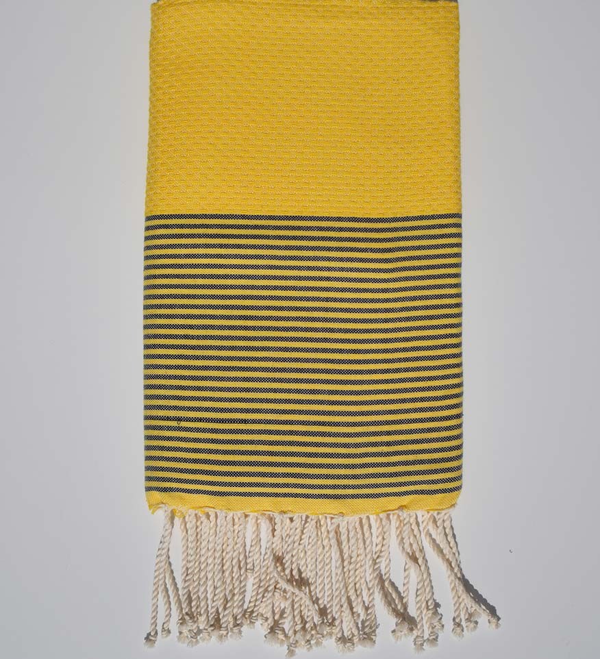 Fouta nid d'abeille jaune avec rayures ardoise Fouta Tunisia - 1