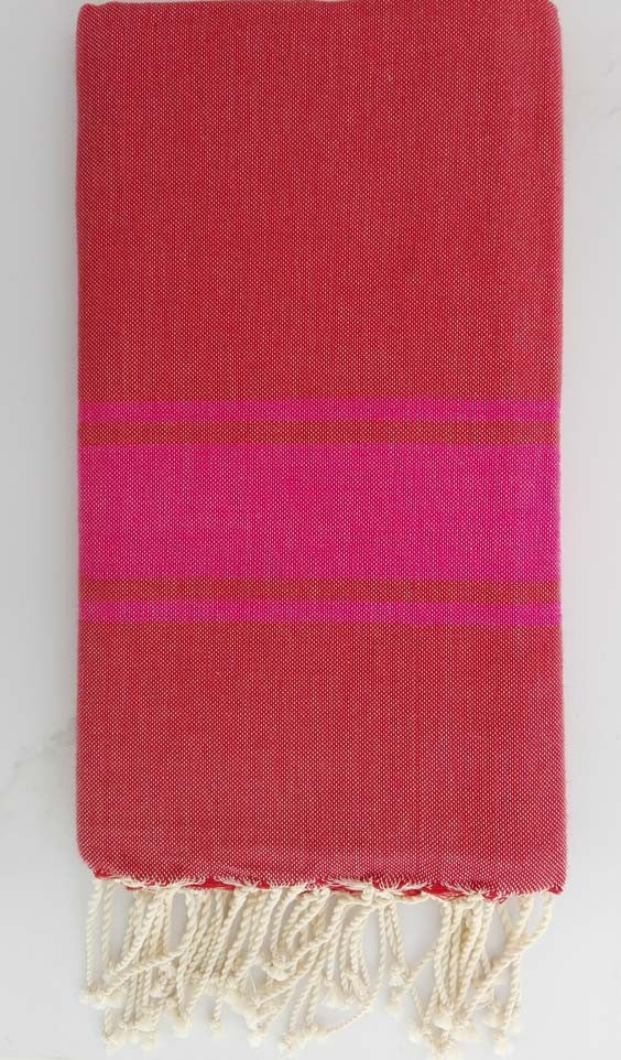 fouta plate rouge cardinal rayée rose 