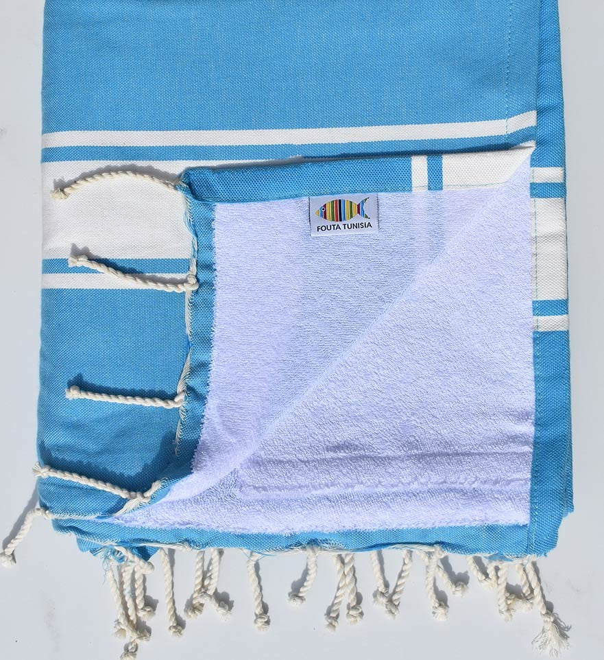 fouta doublée éponge bleu céleste Fouta Tunisia - 1