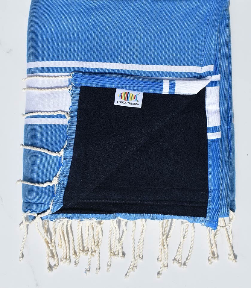 Fouta doublée éponge bleu et bleu nuit Fouta Tunisia - 1