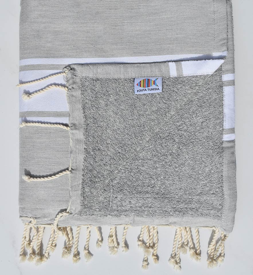 Fouta doublée éponge gris très clair et gris Fouta Tunisia - 1