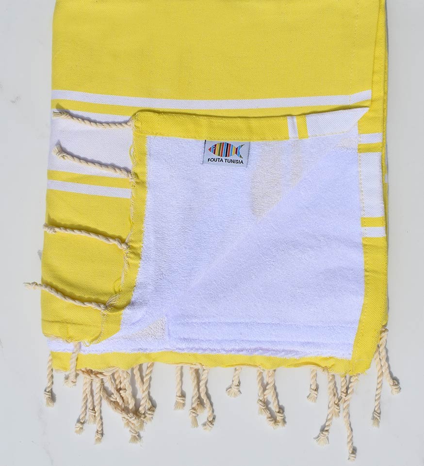 fouta doublée éponge jaune cobalt et blanc Fouta Tunisia - 1