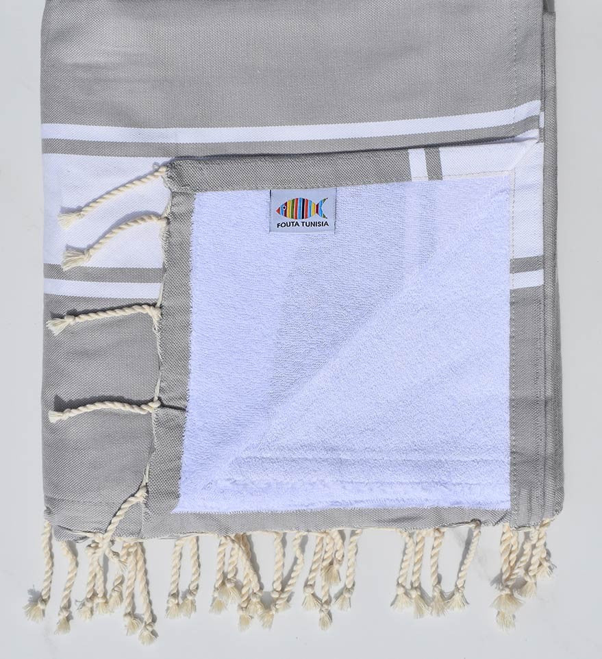 Fouta gris tourdille avec éponge blanche Fouta Tunisia - 1