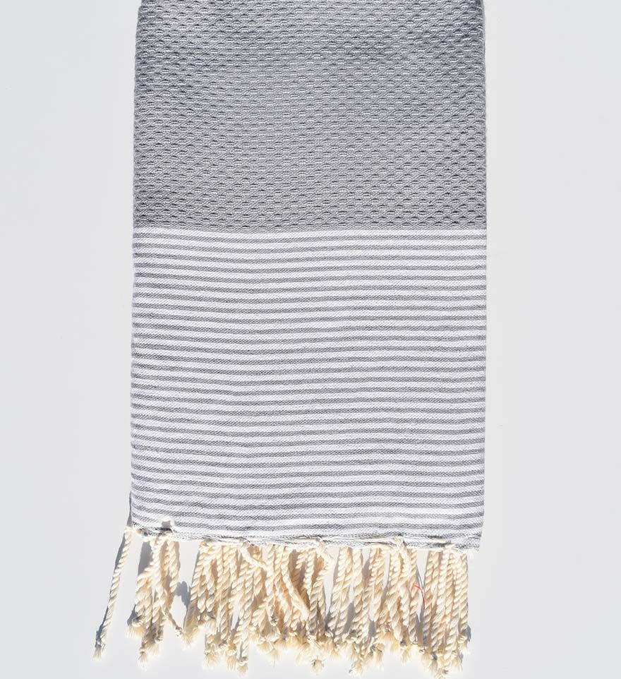 Fouta nid d'abeille gris bleu Fouta Tunisia - 4