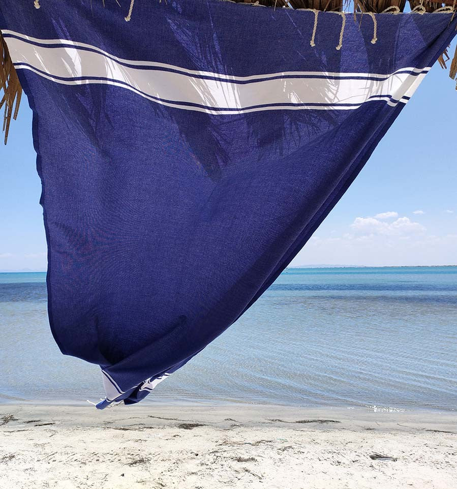 Fouta Plate Bleu jean avec rayures Fouta Tunisia - 1
