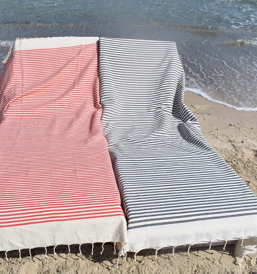 Fouta nid d'abeille rayée 1cm rayures ardoise  - 2