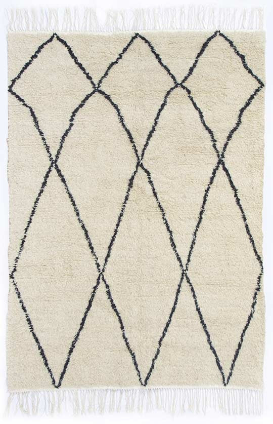 Tapis berbère en pure laine couleur beige avec motifs losange Fouta Tunisia - 1