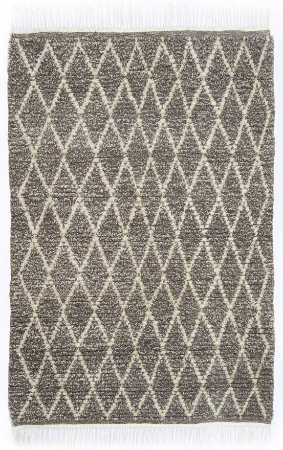 Tapis berbère en pure laine losanges sur fond écru Fouta Tunisia - 1