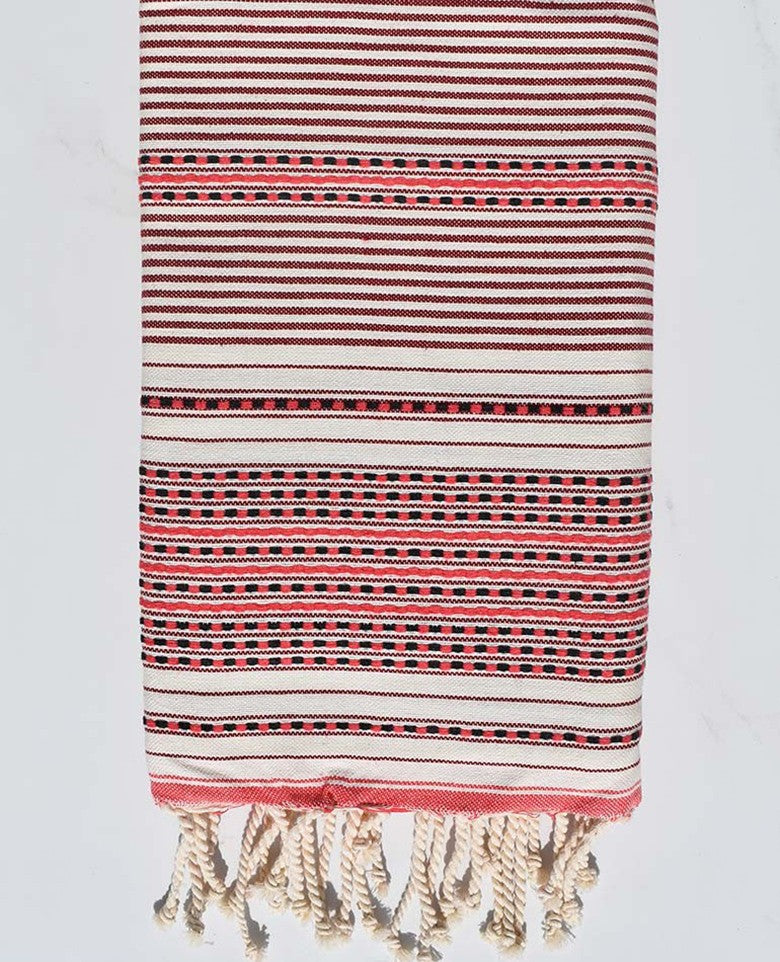 Fouta arabesque rayée rouge coraille Fouta Tunisia - 1
