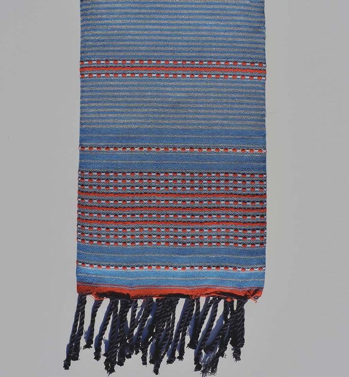 Fouta arabesque bleu, gris clair et rouge Fouta Tunisia - 2