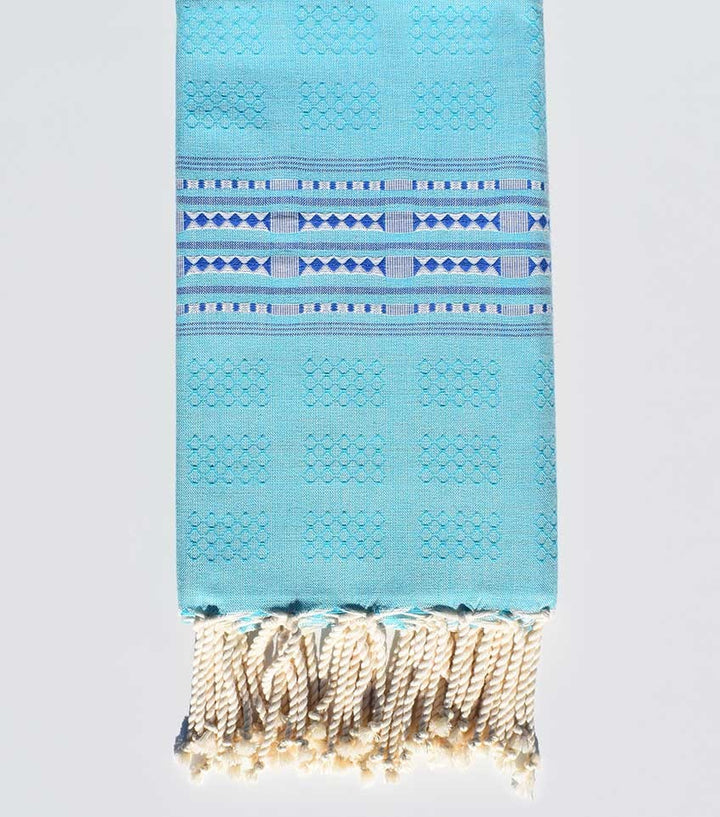 Fouta thalasso bleu clair avec motifs bleu Fouta Tunisia - 2