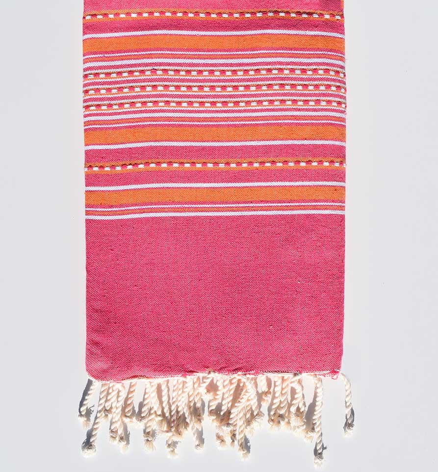 Fouta arabesque rose avec rayures orange Fouta Tunisia - 1