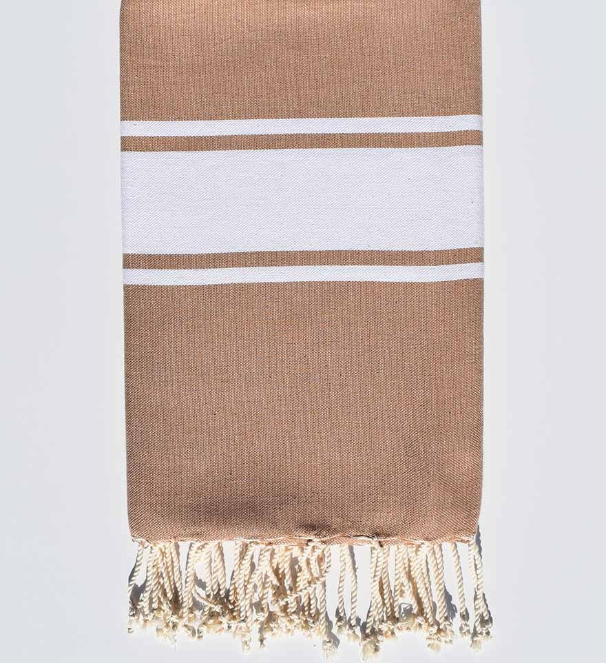 fouta plate noisette bande blanche  - 1