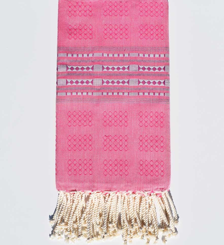 Fouta thalasso rose avec motifs violine Fouta Tunisia - 1