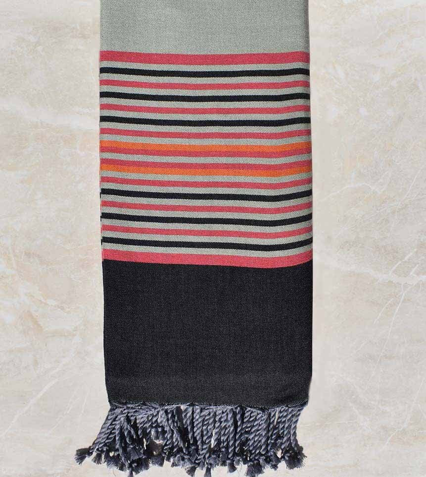 Jeté vert clair avec rayures rose, noir et orange Fouta Tunisia - 2