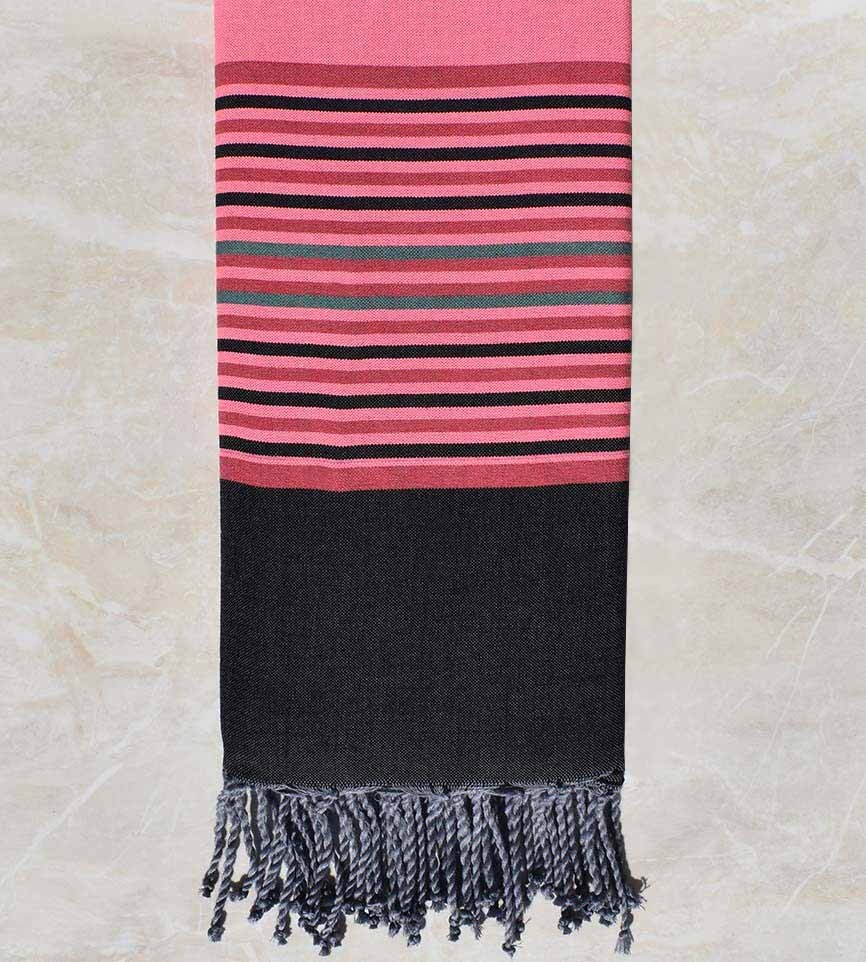 Jeté rose avec rayures noir Fouta Tunisia - 1