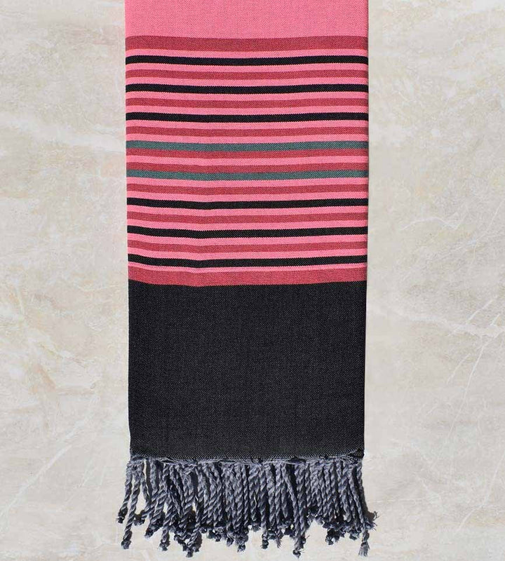 Jeté rose avec rayures noir Fouta Tunisia - 1