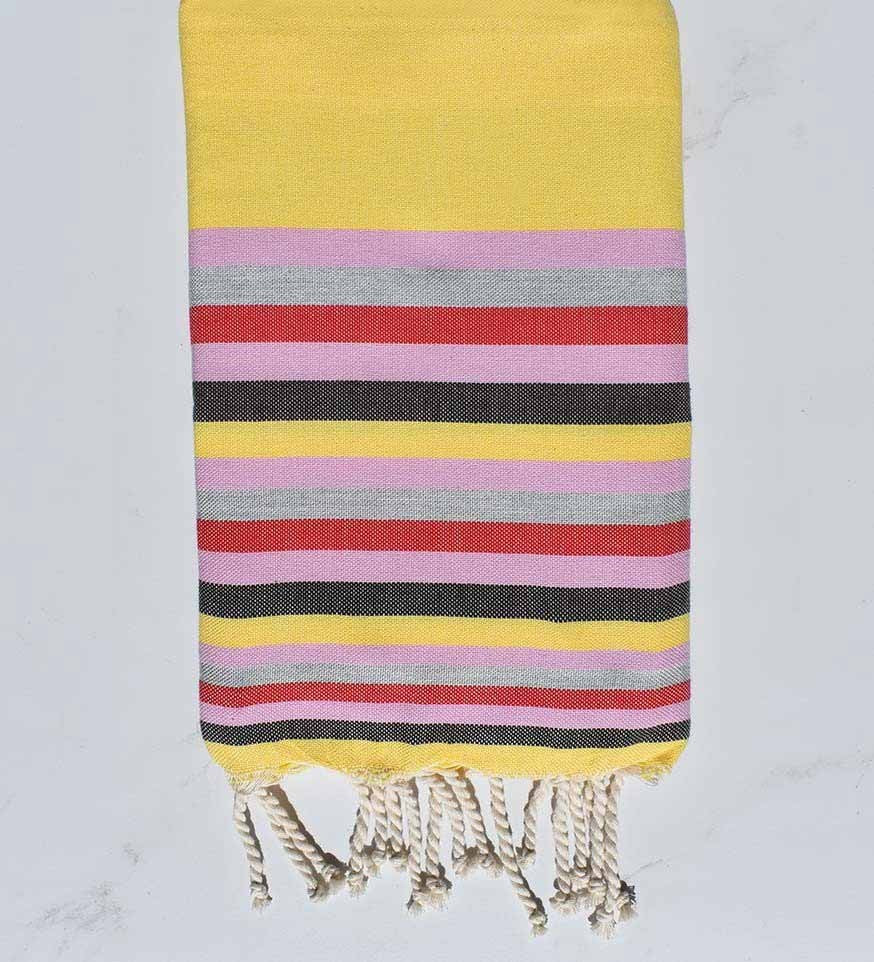Fouta plate jaune ,Mauve , gris ,rouge  et noir Fouta Tunisia - 1