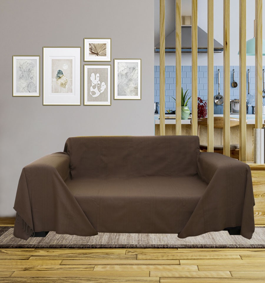 Jeté unie marron cacao Fouta Tunisia - 1