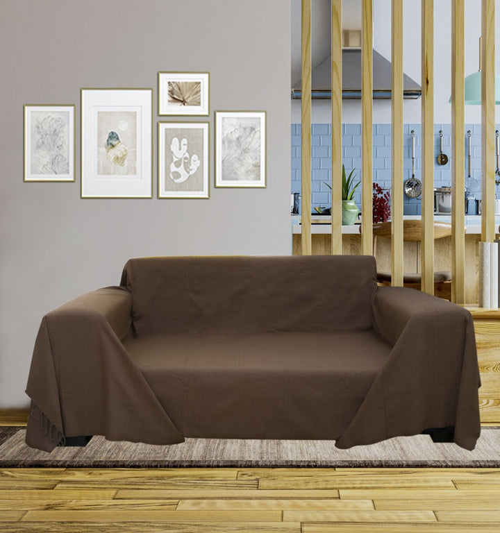 Jeté unie marron cacao Fouta Tunisia - 1