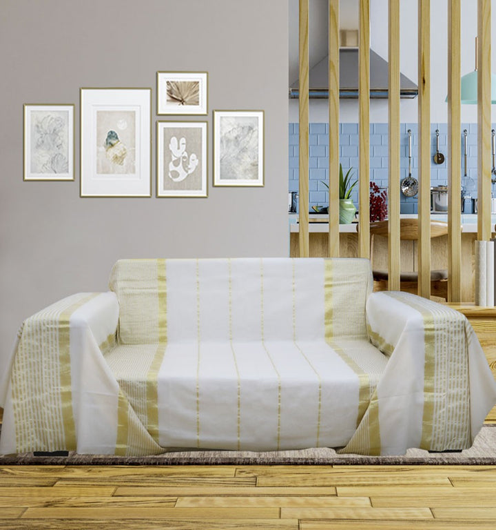 Jeté blanc crème au fil lurex doré Fouta Tunisia - 1