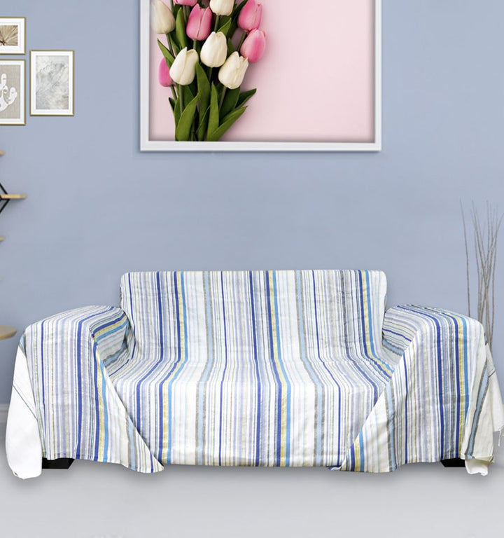 Jeté fadhila blanc crème et bleu avec lurex Fouta Tunisia - 1