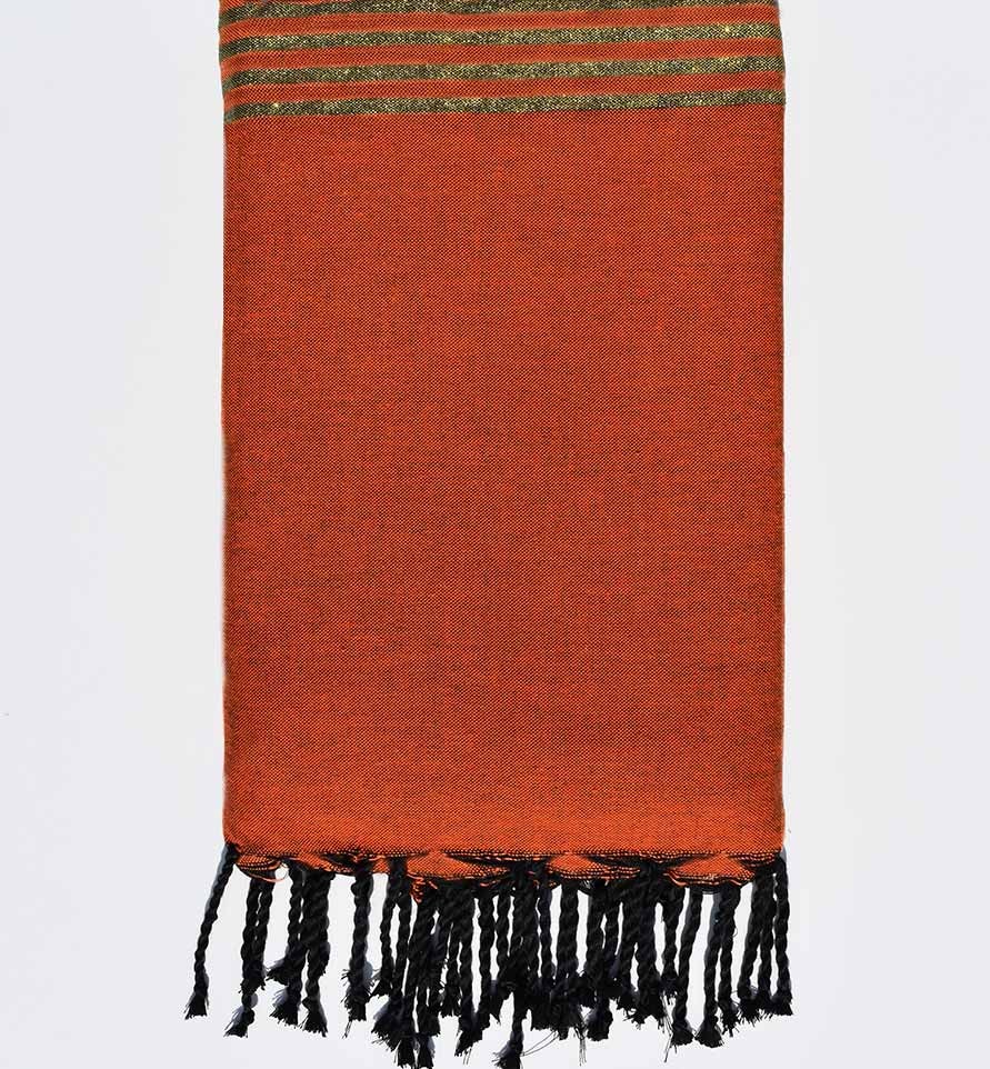 Jeté orange avec lurex doré Fouta Tunisia - 1
