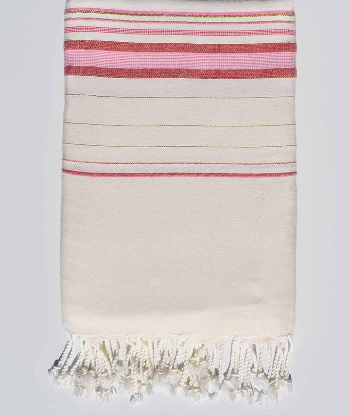 Jeté fadhila blanc et rose avec lurex Fouta Tunisia - 1