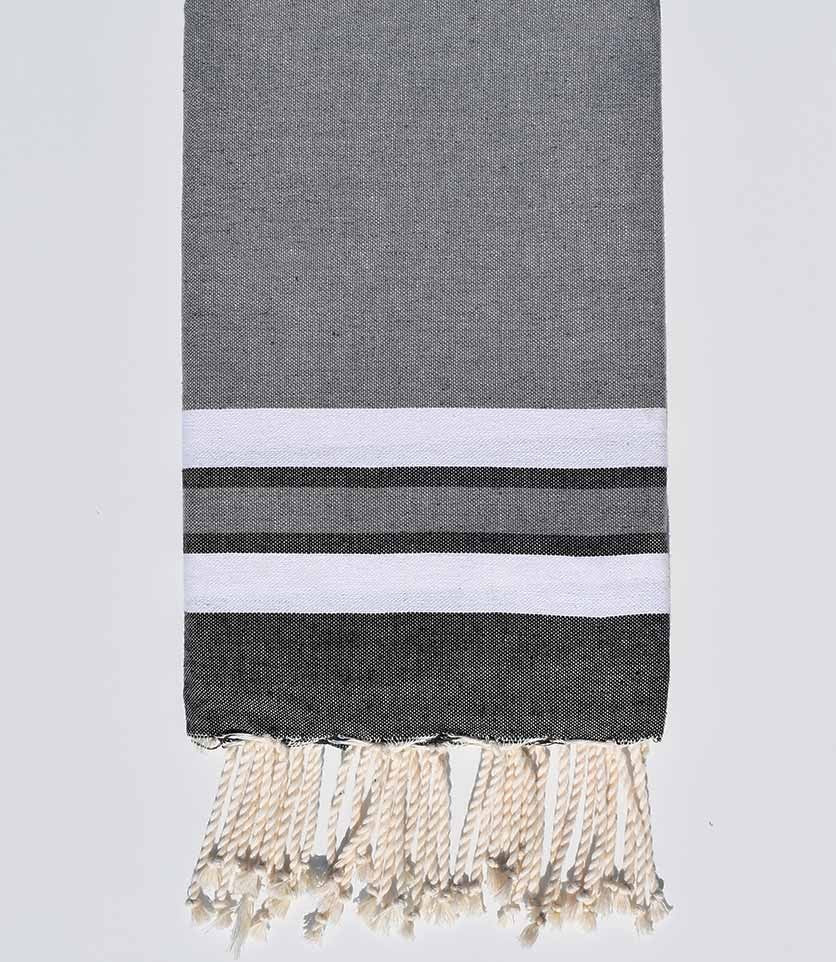 Fouta plate gris, blanc et gris noir Fouta Tunisia - 1