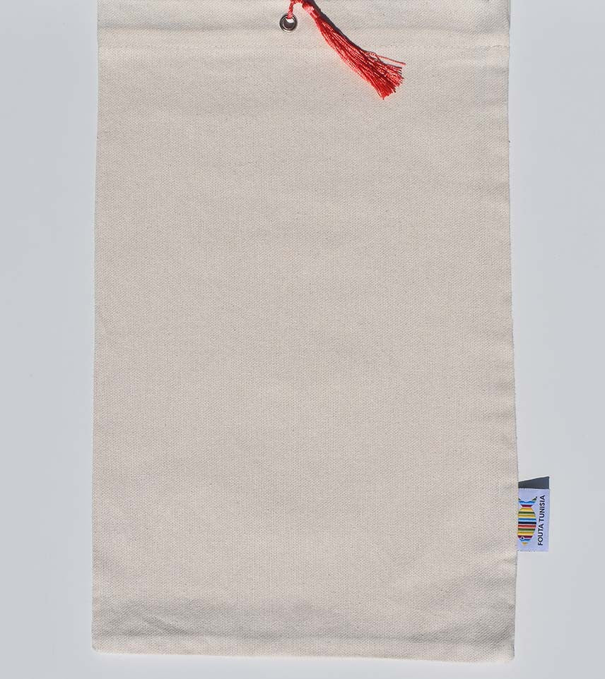 Pochette fouta beige clair nœud pompon rose incarnat Fouta Tunisia - 1