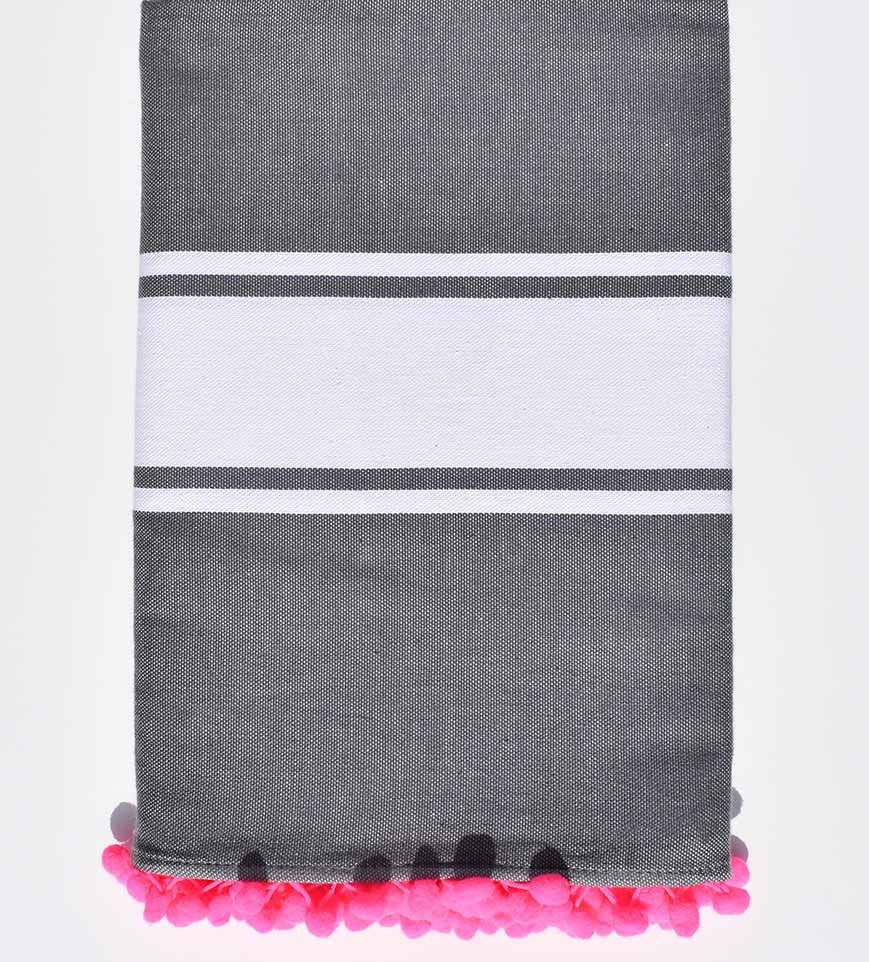 Fouta gris acier avec pompons Fouta Tunisia - 1