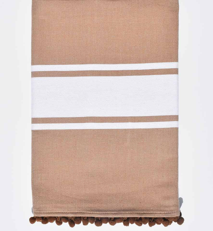 Fouta plate couleur sépia avec pompons Fouta Tunisia - 1