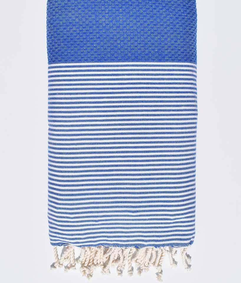 Jeté nid d'abeille bleu avec rayures 1.90m*2m Fouta Tunisia - 1
