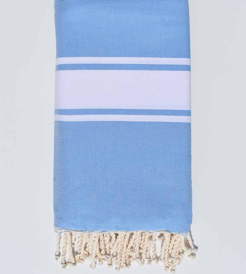 Jeté bleu ciel bandes blanche Fouta Tunisia - 1