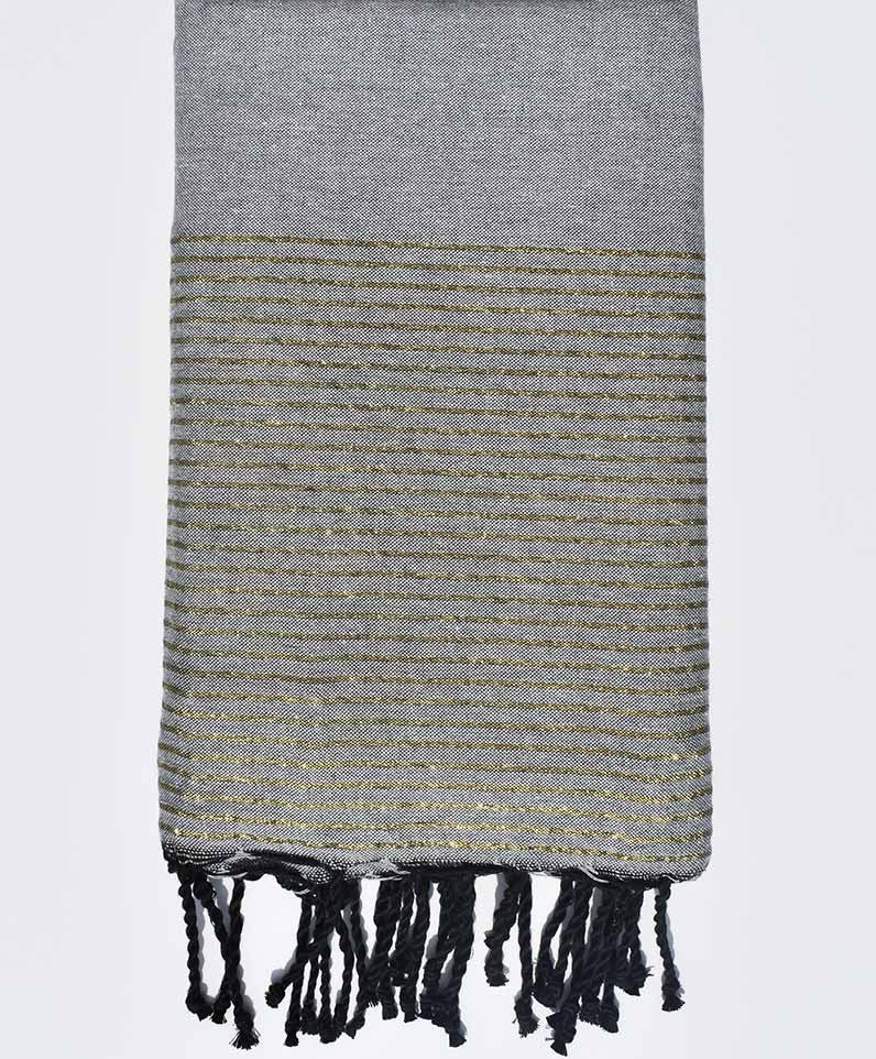 Jeté gris souris avec lurex doré Fouta Tunisia - 1