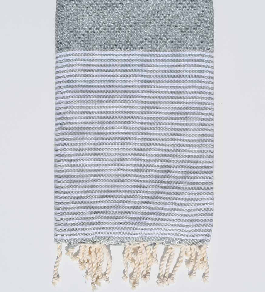 Fouta nid d'abeille couleur fumée avec rayures Fouta Tunisia - 1