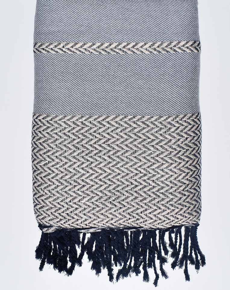 Jeté de canapé gris, bleu foncé et écru Fouta Tunisia - 1